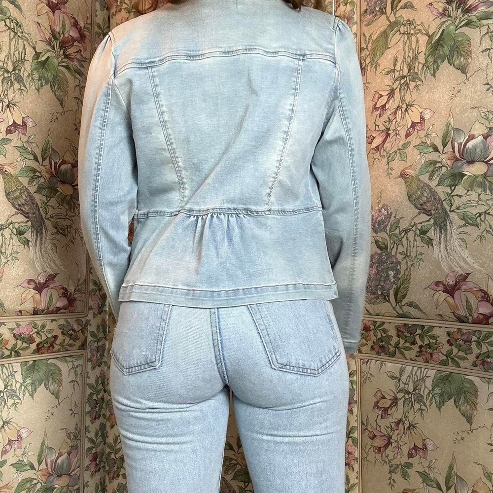 Apt. 9 Womens Light Wash Denim Stretchy Zip Up Jacket Blue Size M